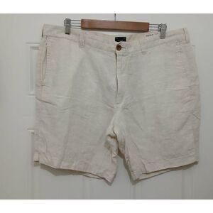 J crew mens 38 waist Bermuda shorts tan oatmeal 100% linen beach boho